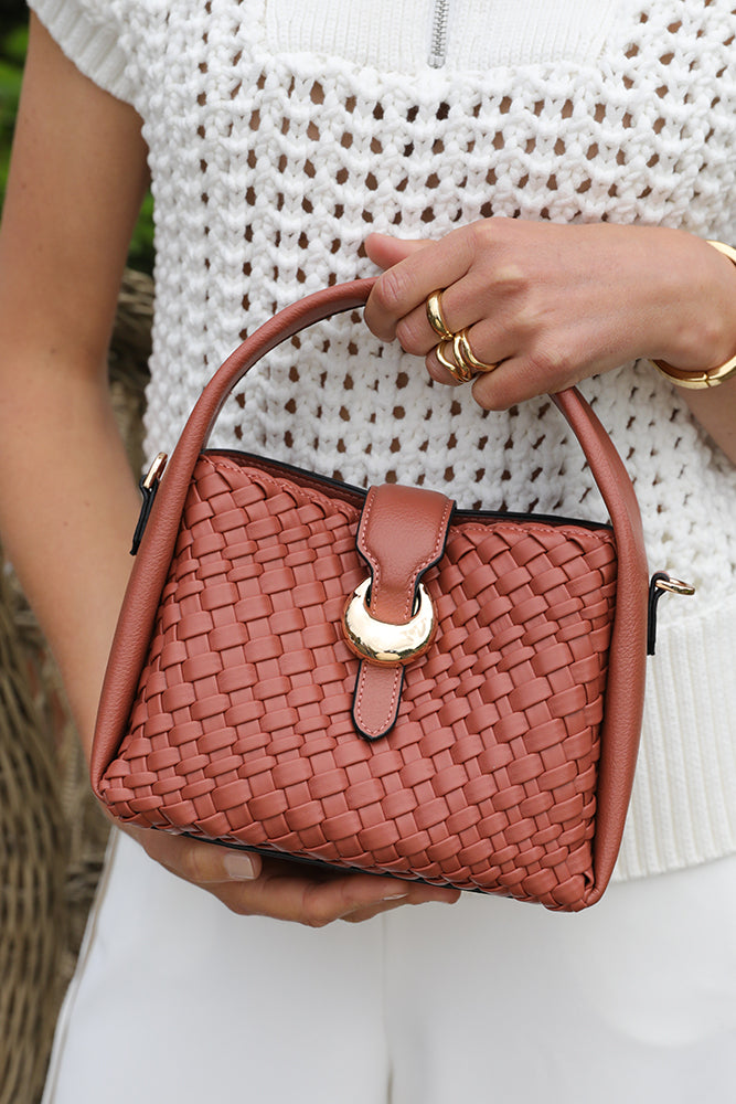 Maggie Woven Crossbody Bag | Top Handle Handbag with Clasp