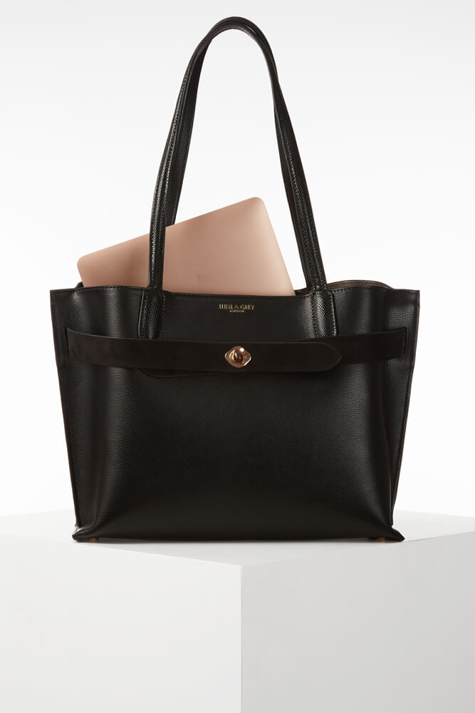 Black leather laptop tote best sale