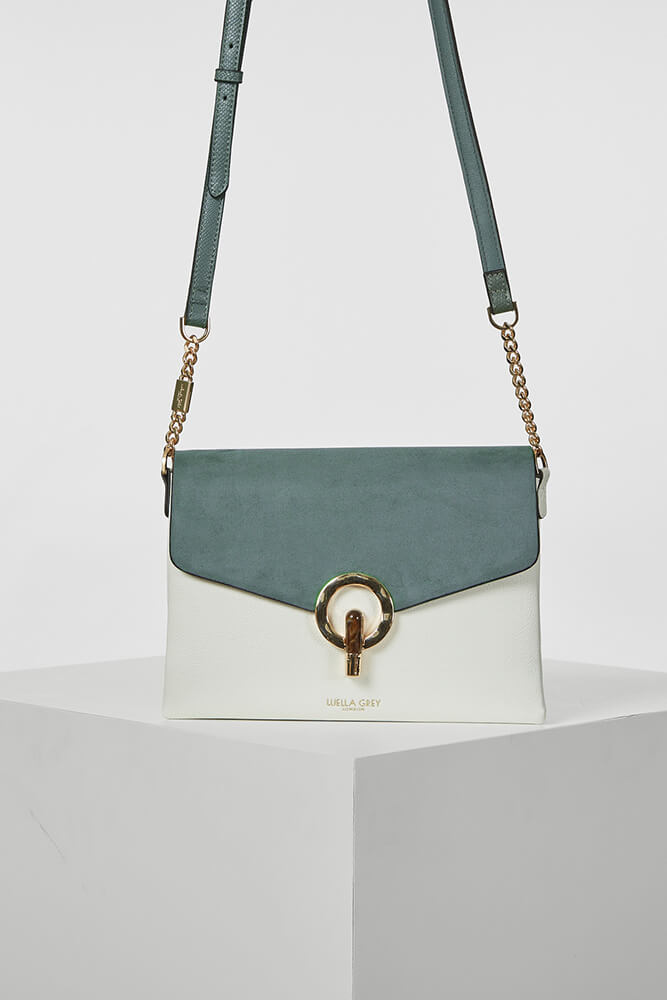 Grey and white online handbag