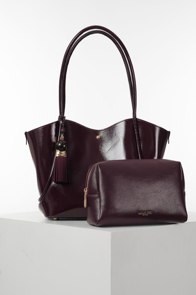 Floella Black Cherry Patent Tote