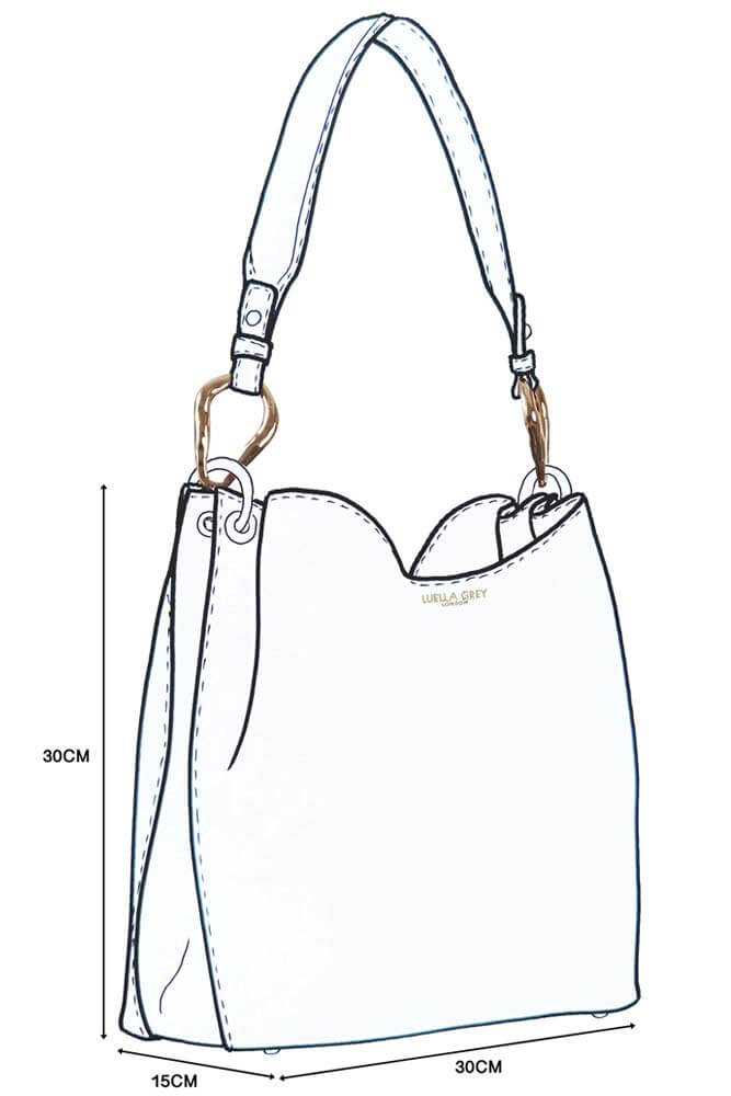 Sketch of Phoebe Tote with dimensions