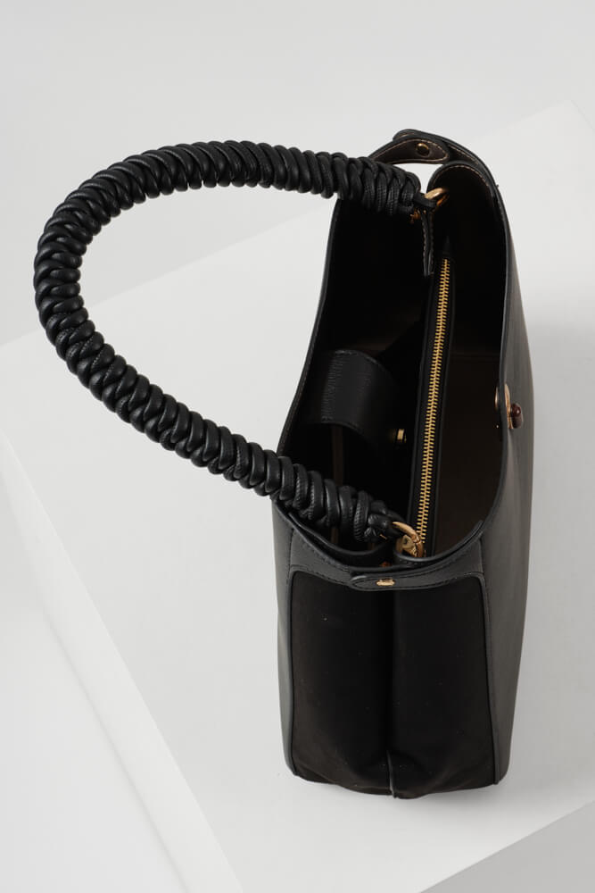 Simone Black Woven Handle Hobo