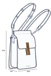 Sketch of Tamsin Phone Bag with dimensions