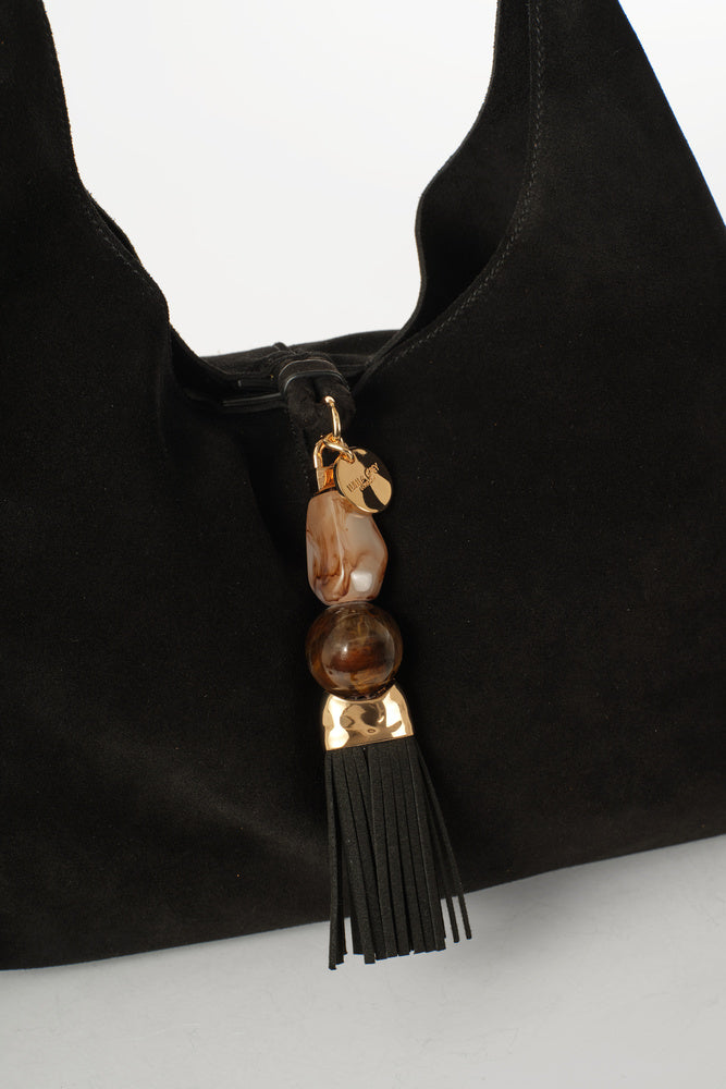 Paloma Black Suede Fringe Shoulder Bag