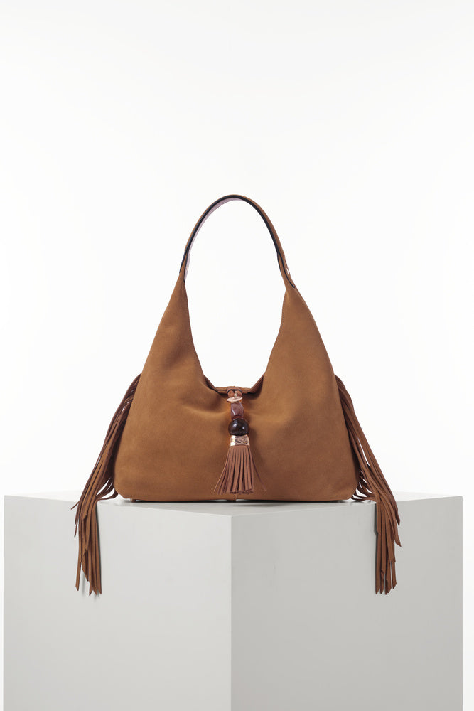 Paloma Camel Suede Fringe Shoulder Bag