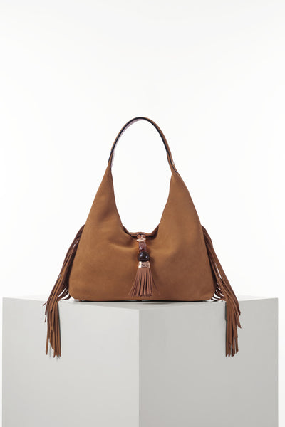 Paloma Camel Suede Fringe Shoulder Bag