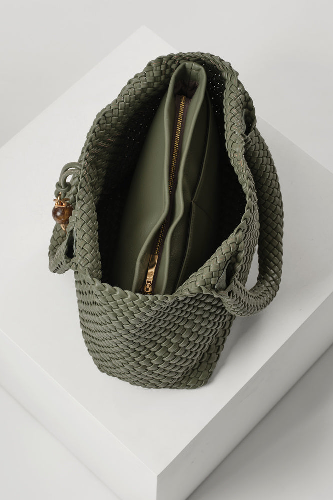 Saskia Khaki Large Woven Tote