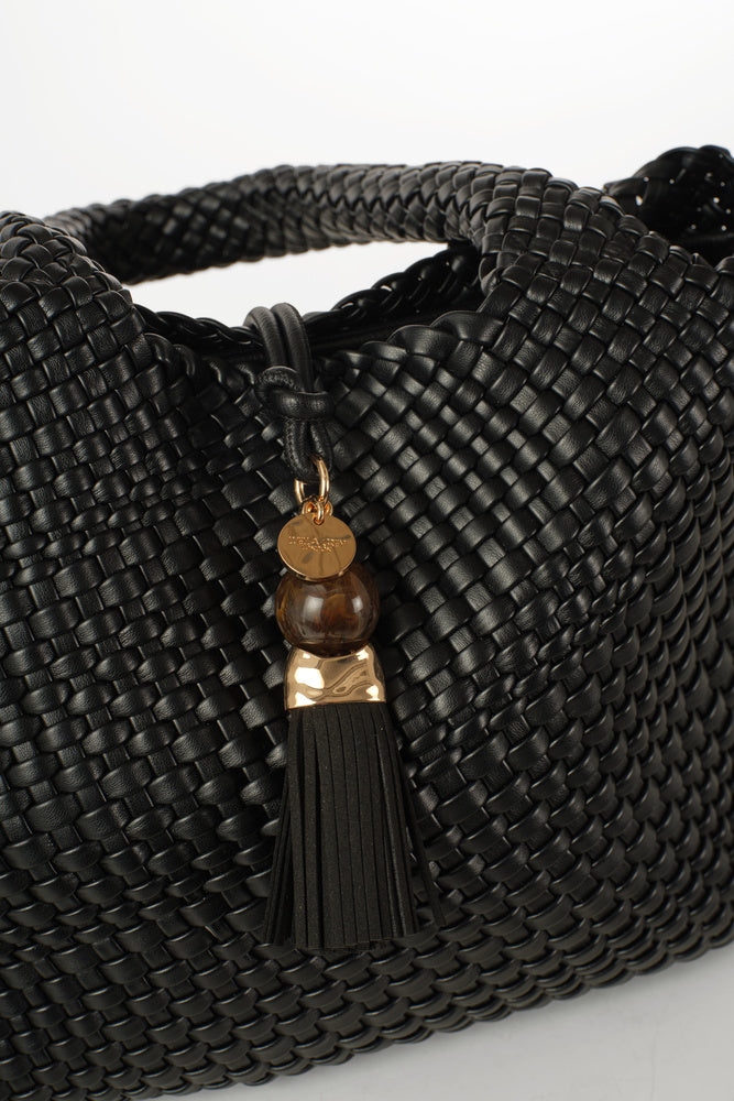 Saskia Black Large Woven Tote