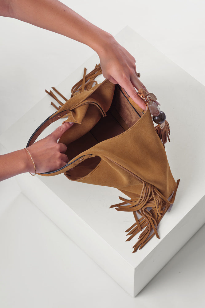 Paloma Camel Suede Fringe Shoulder Bag
