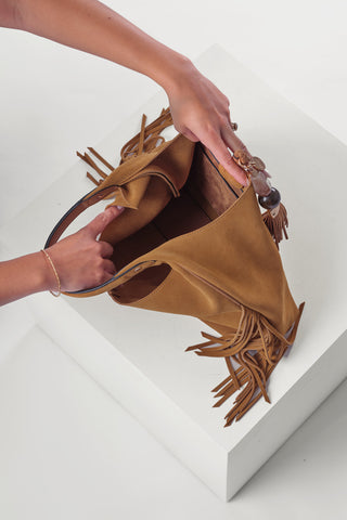 Paloma Camel Suede Fringe Shoulder Bag