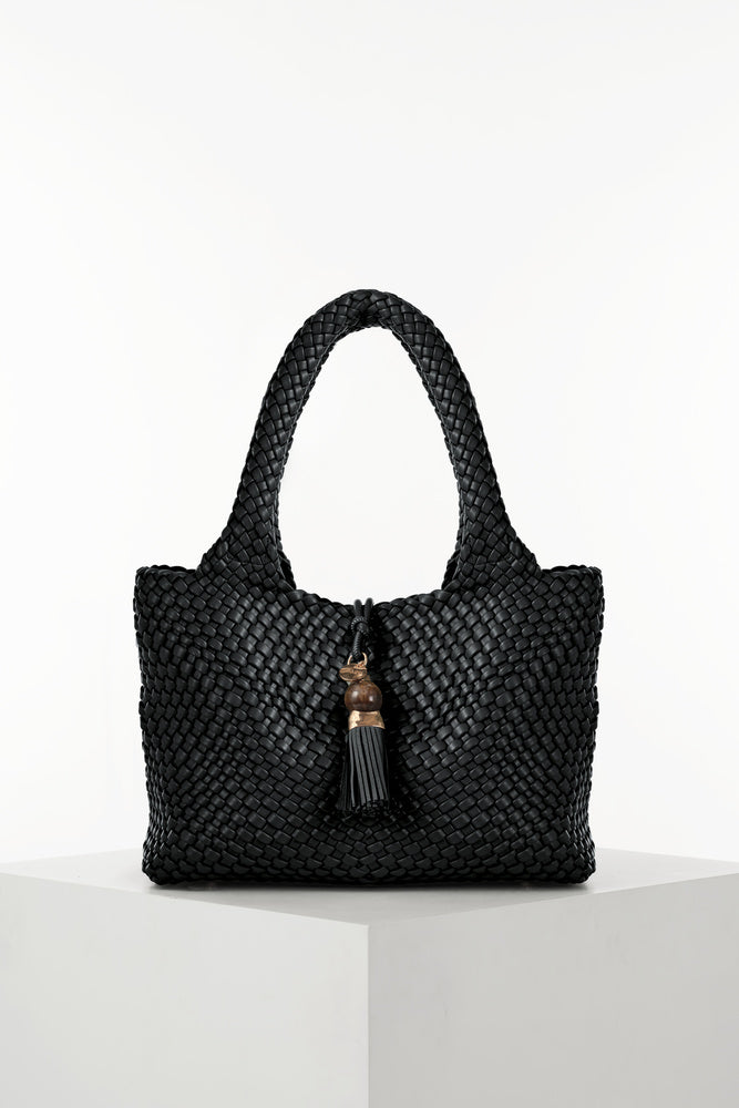 Saskia Black Large Woven Tote