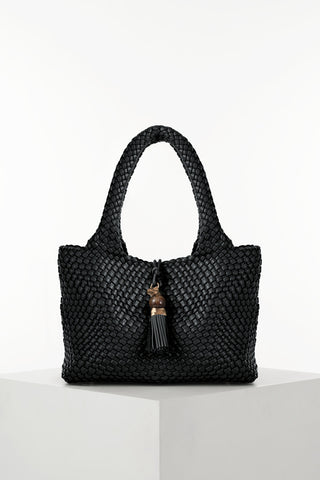 Saskia Black Large Woven Tote