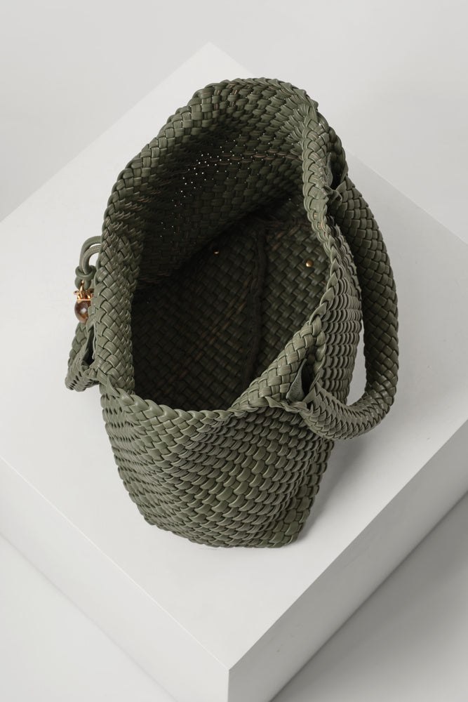 Saskia Khaki Large Woven Tote