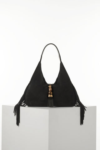 Paloma Black Suede Fringe Shoulder Bag