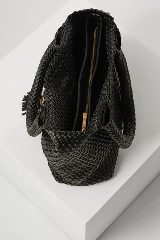 Saskia Black Large Woven Tote