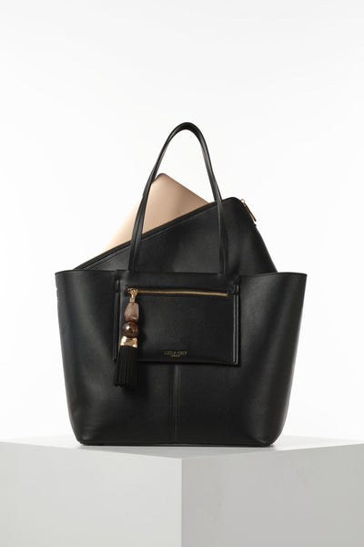 Cindy Black Casual Tote With Laptop Pouch
