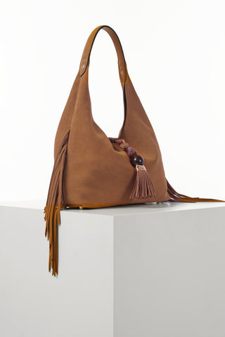 Paloma Camel Suede Fringe Shoulder Bag