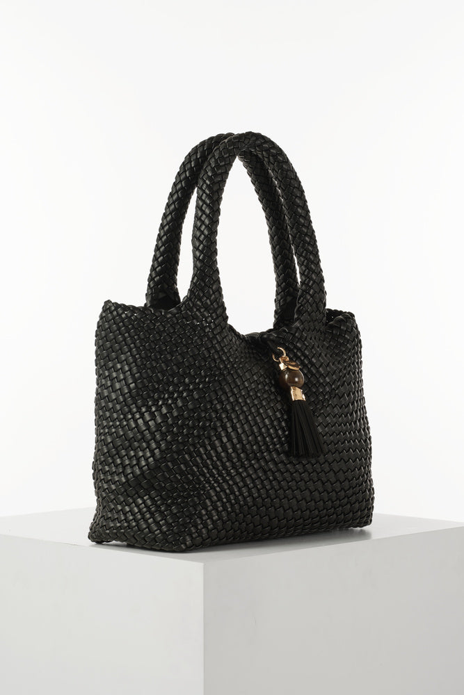 Saskia Black Large Woven Tote