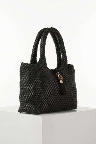 Saskia Black Large Woven Tote