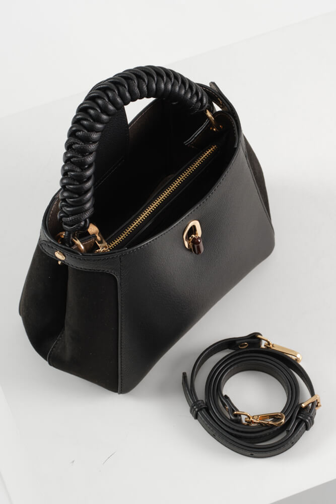 Catherine Black Woven Handle Crossbody