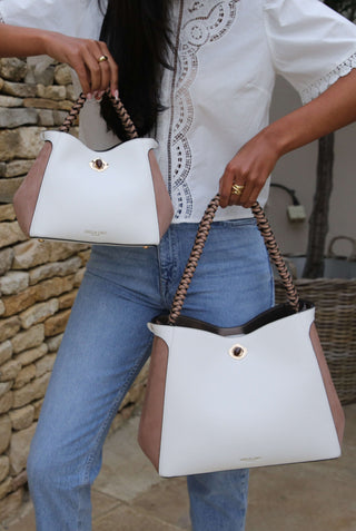 Adriana White Woven Handle Hobo