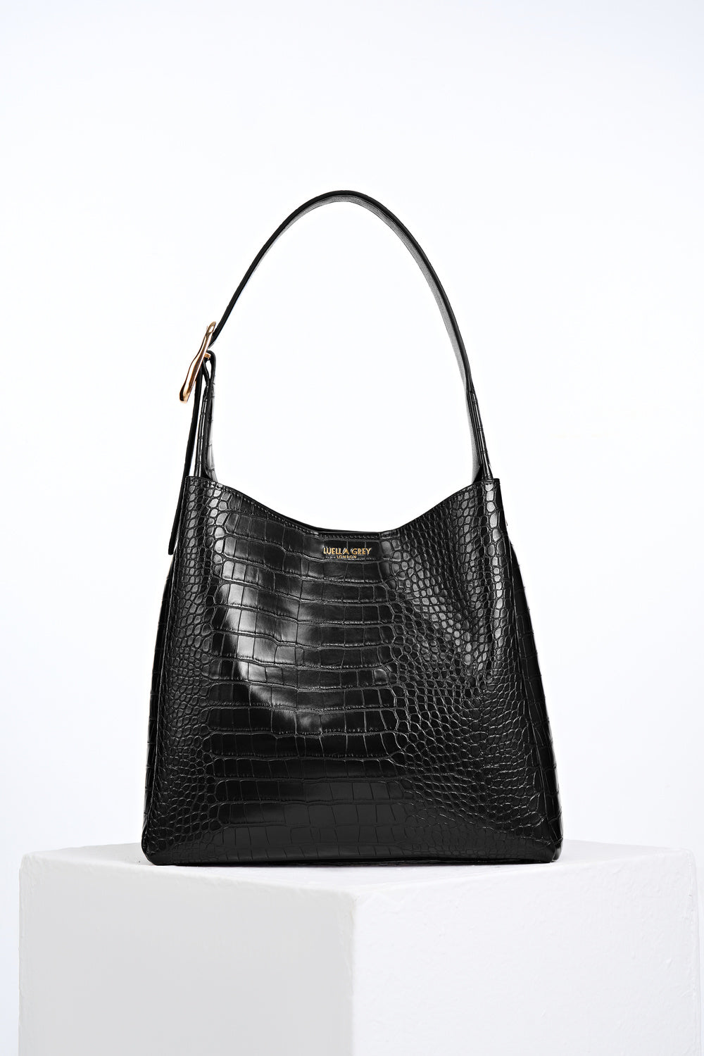 Ariadne Black Croc Hobo