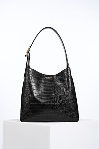 Ariadne Black Croc Hobo