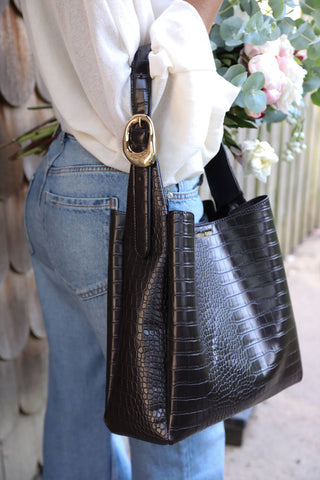 Ariadne Black Croc Hobo