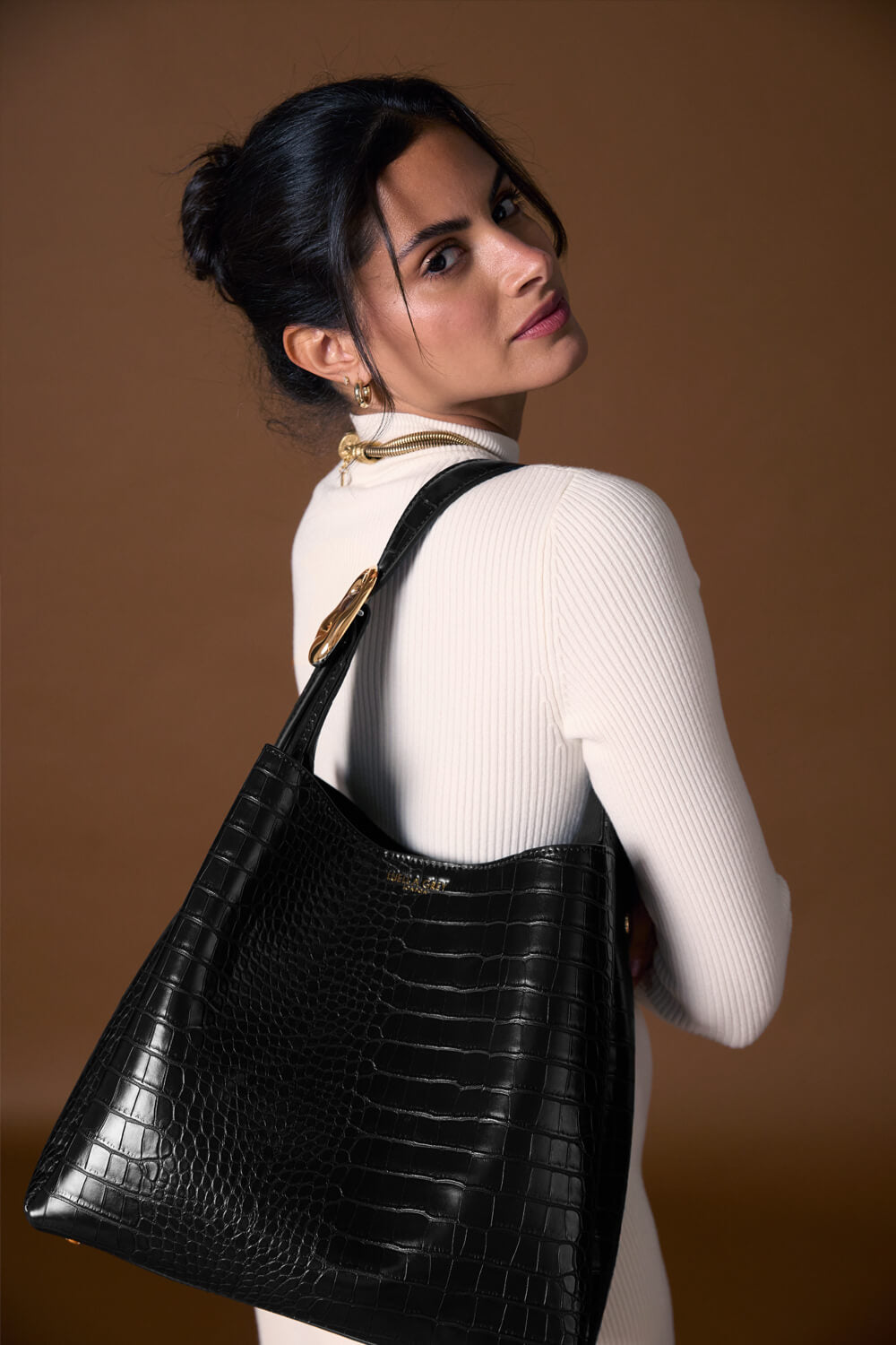 Ariadne Black Croc Hobo