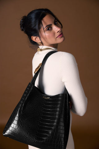 Ariadne Black Croc Hobo