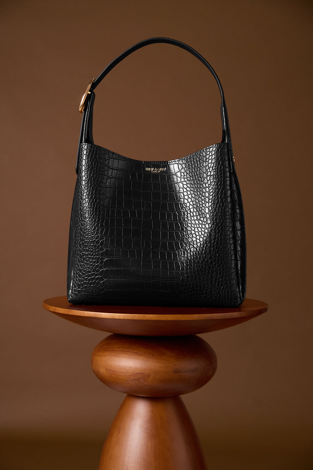 Ariadne Black Croc Hobo