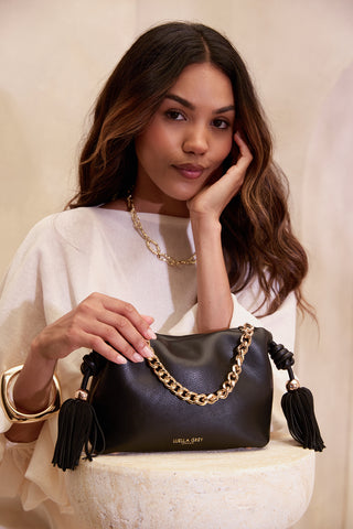 Athena Black Tassel & Chain Crossbody