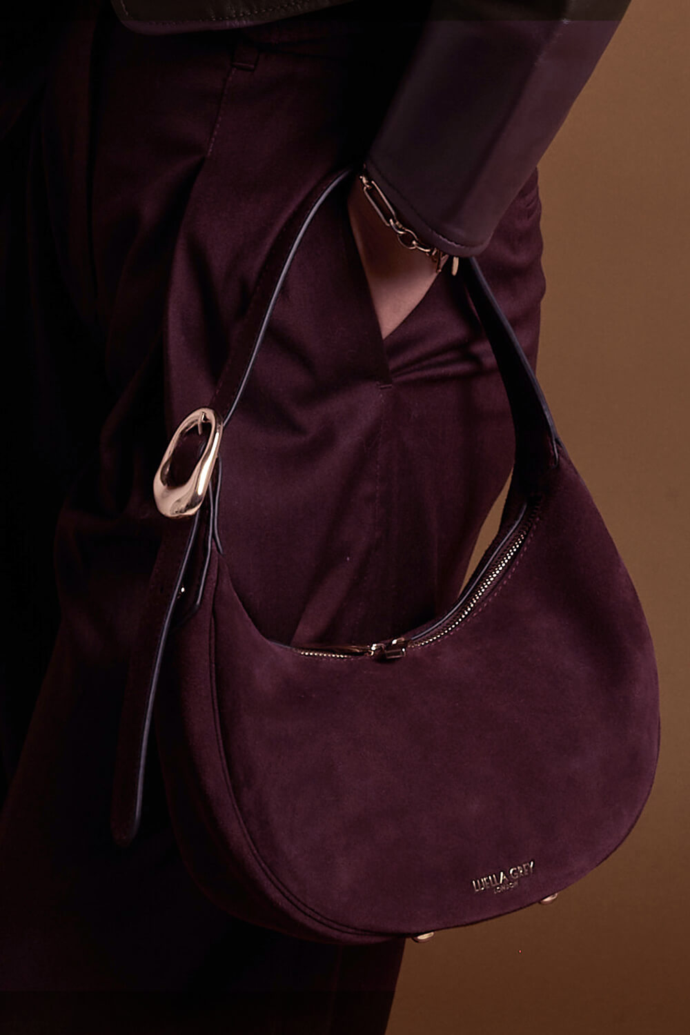Blythe Black Cherry Recycled Suede Scoop Shoulder Bag