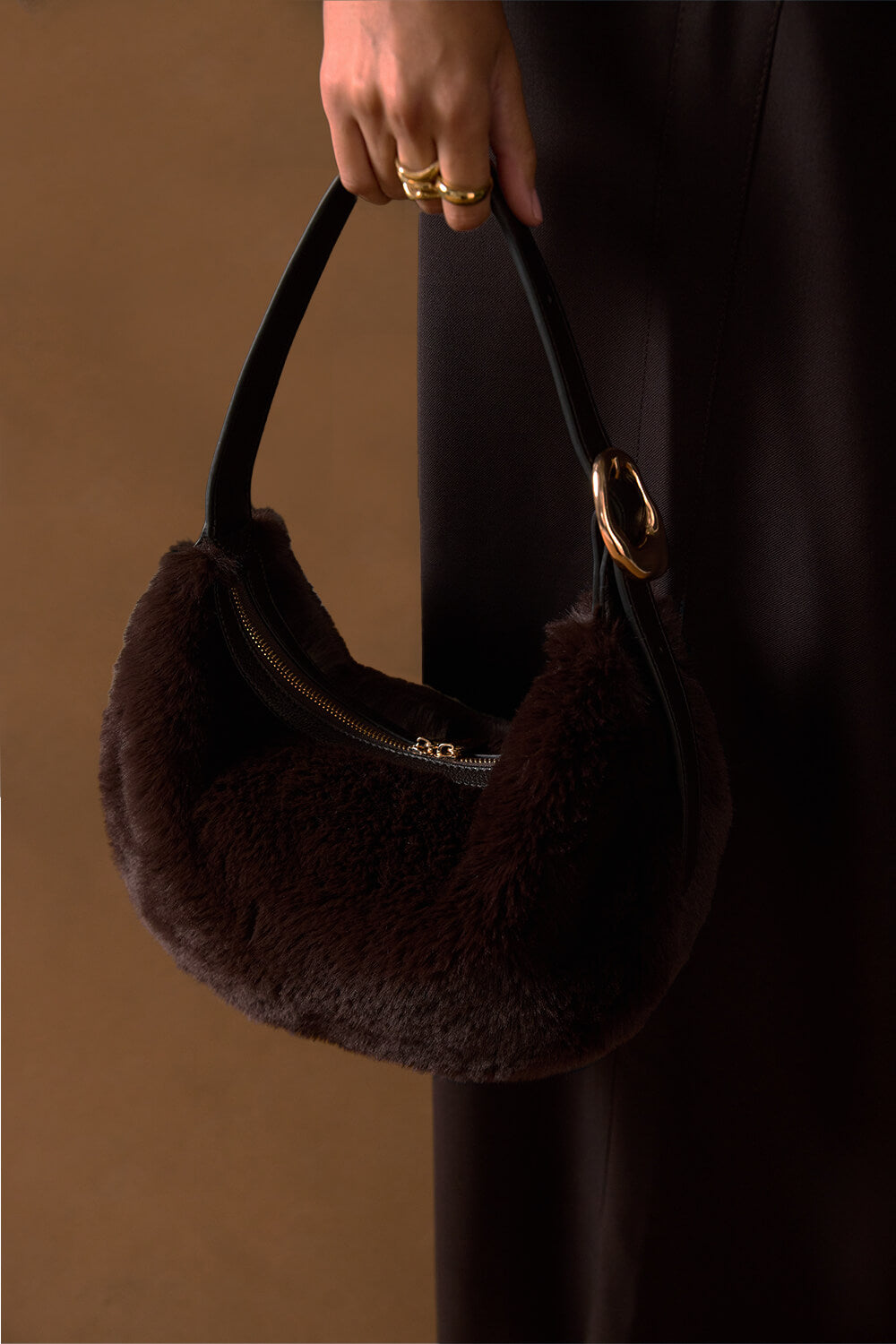 Blythe Chocolate Faux Fur Scoop Shoulder Bag