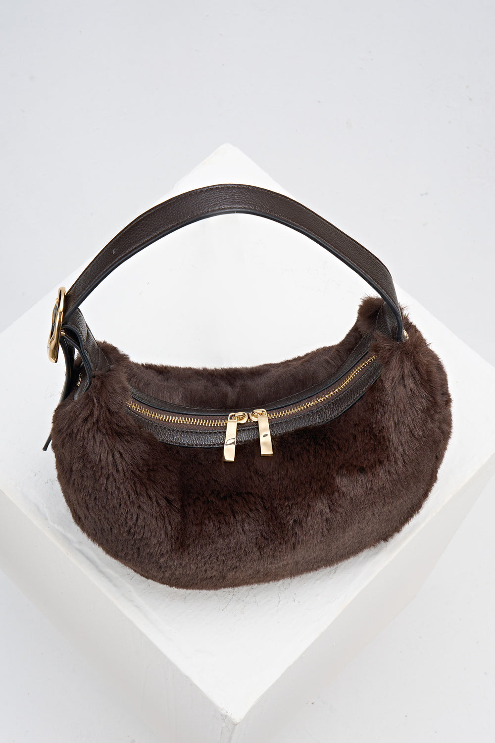 Blythe Chocolate Faux Fur Scoop Shoulder Bag