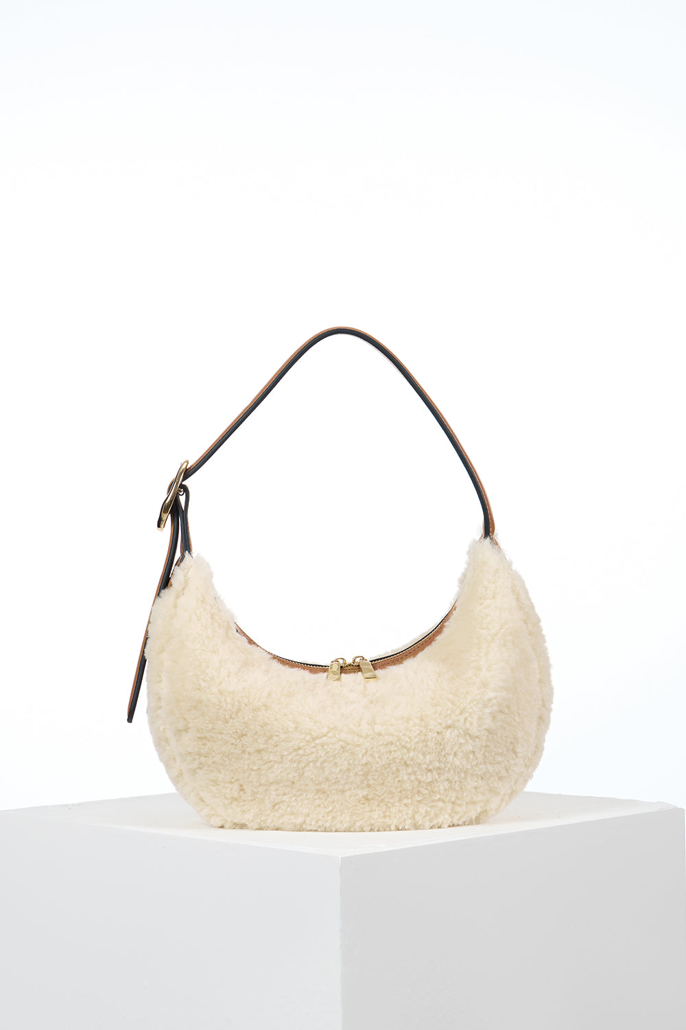 Blythe Ecru Faux Shearling Scoop Shoulder Bag
