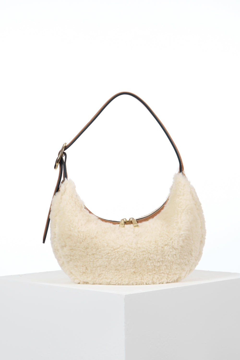 Blythe Ecru Faux Shearling Scoop Shoulder Bag