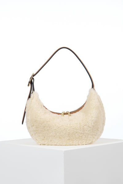 Blythe Ecru Faux Shearling Scoop Shoulder Bag