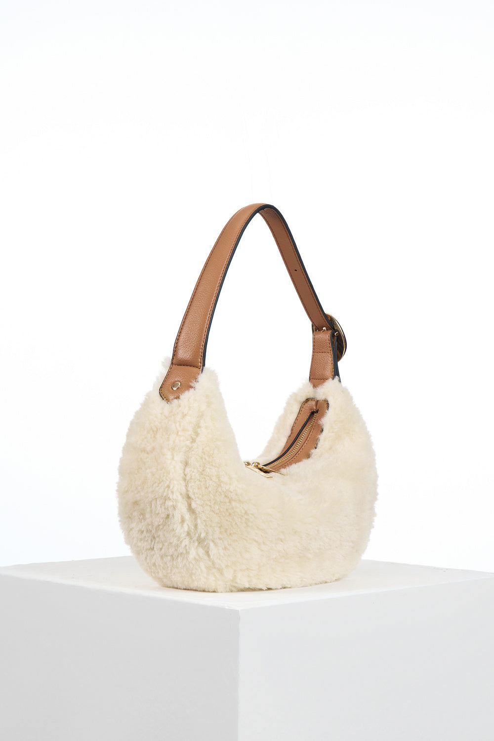 Blythe Ecru Borg Scoop Shoulder Bag