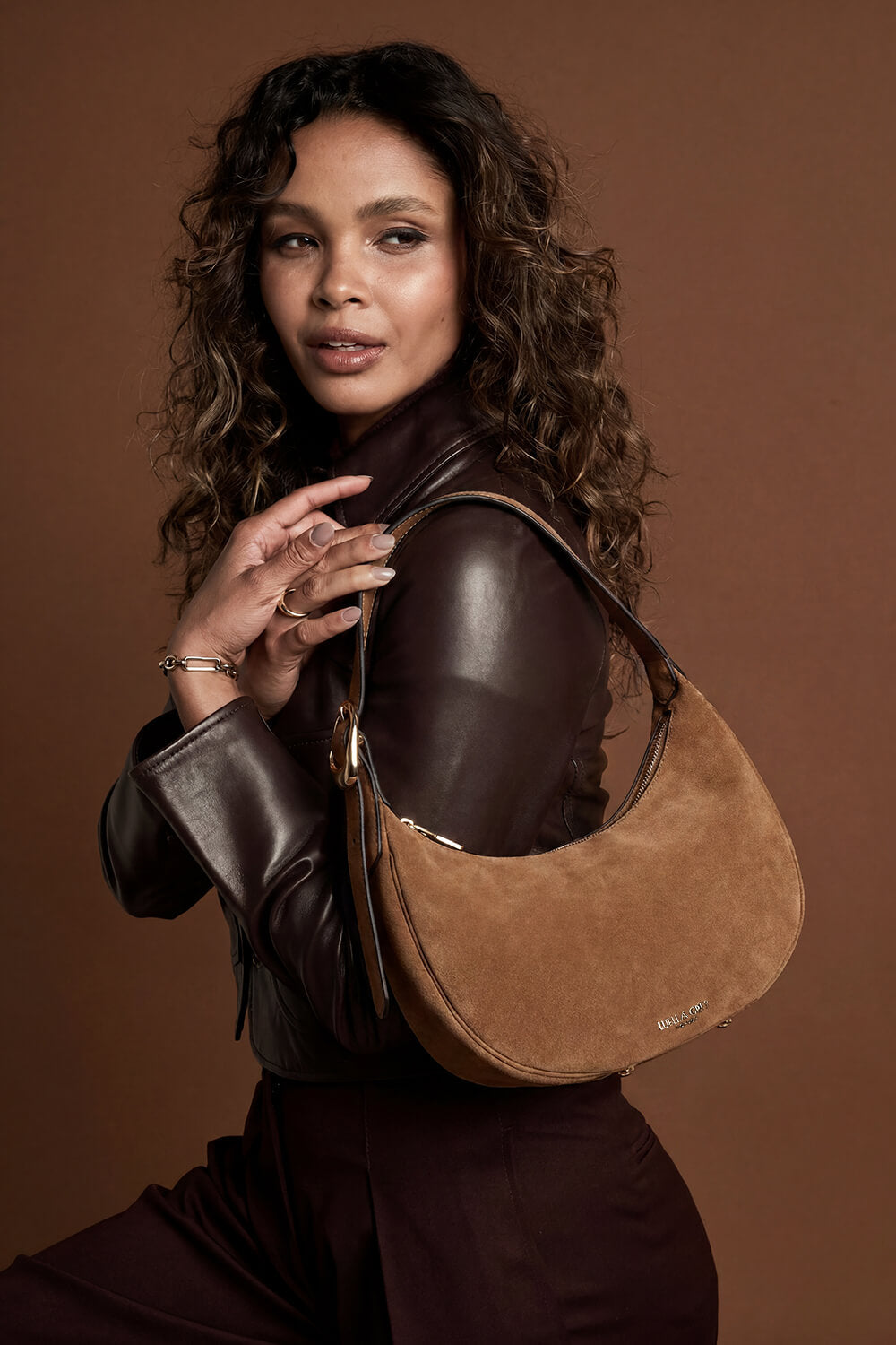 Blythe Tan Recycled Suede Scoop Shoulder Bag