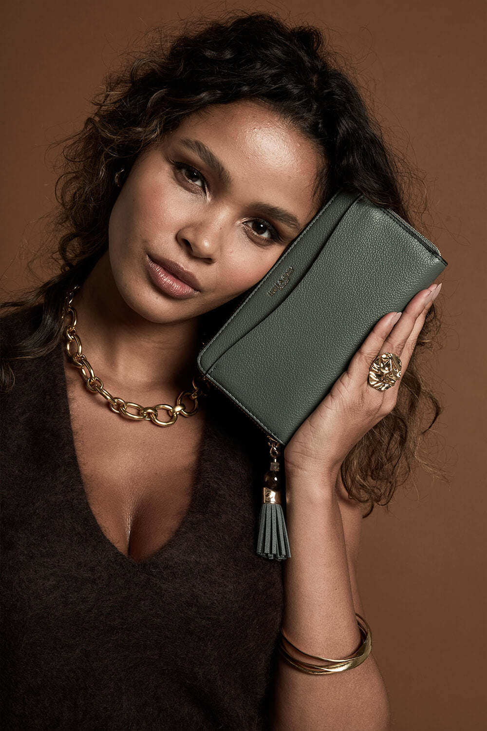 Capriana Steel Green Large Purse