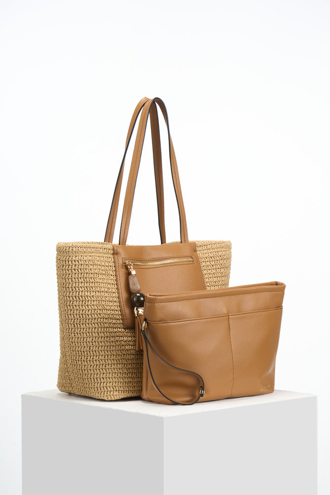 Catalina Raffia Casual Tote With Pouch