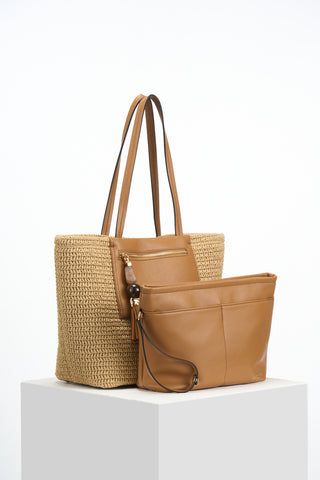 Catalina Raffia Casual Tote With Pouch