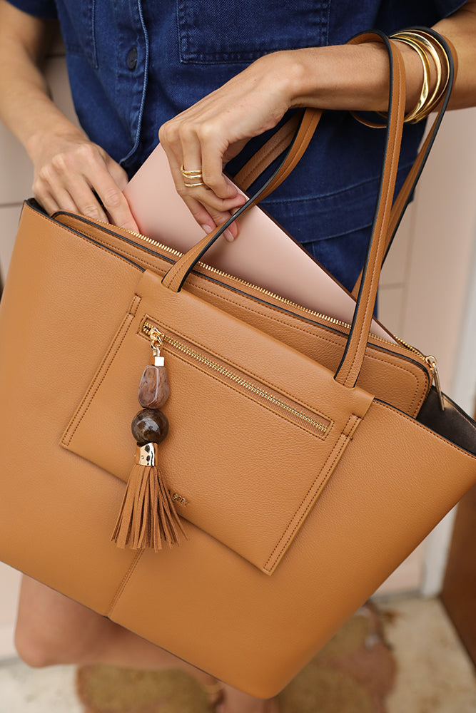Cindy Camel Casual Tote With Laptop Pouch
