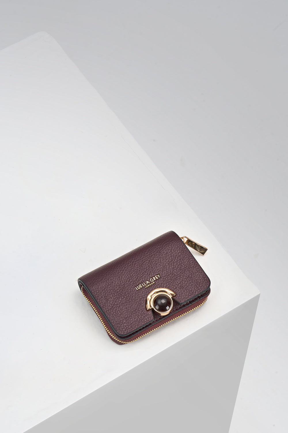 Erin Black Cherry Small faux leather Purse by Luella Grey with Crystal Palace clasp closure detail on the front