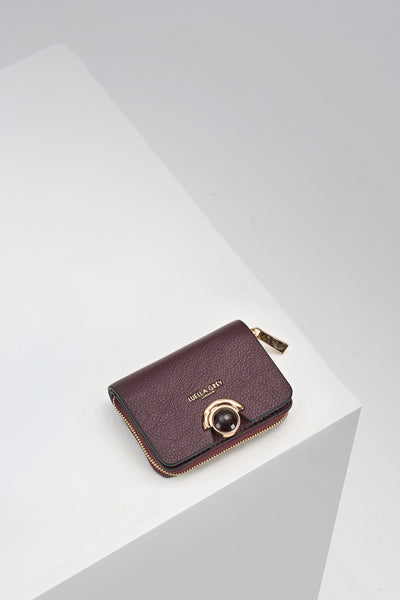 Erin Black Cherry Small faux leather Purse by Luella Grey with Crystal Palace clasp closure detail on the front