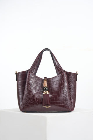 Etta Black Cherry Croc Small Tote