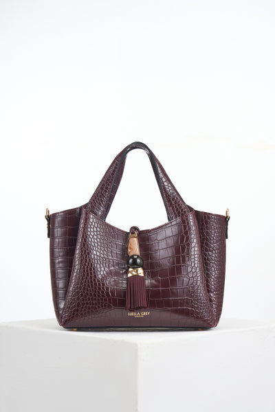 Etta Black Cherry Croc Small Tote