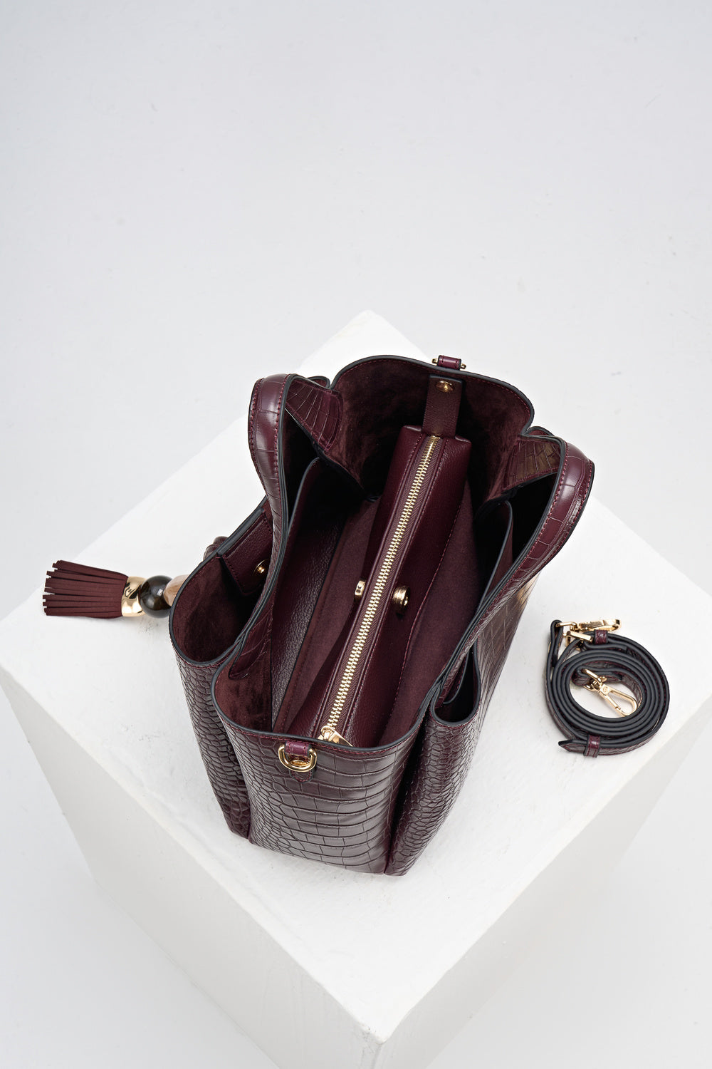 Etta Black Cherry Croc Small Tote