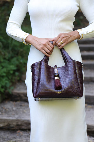Etta Black Cherry Croc Small Tote